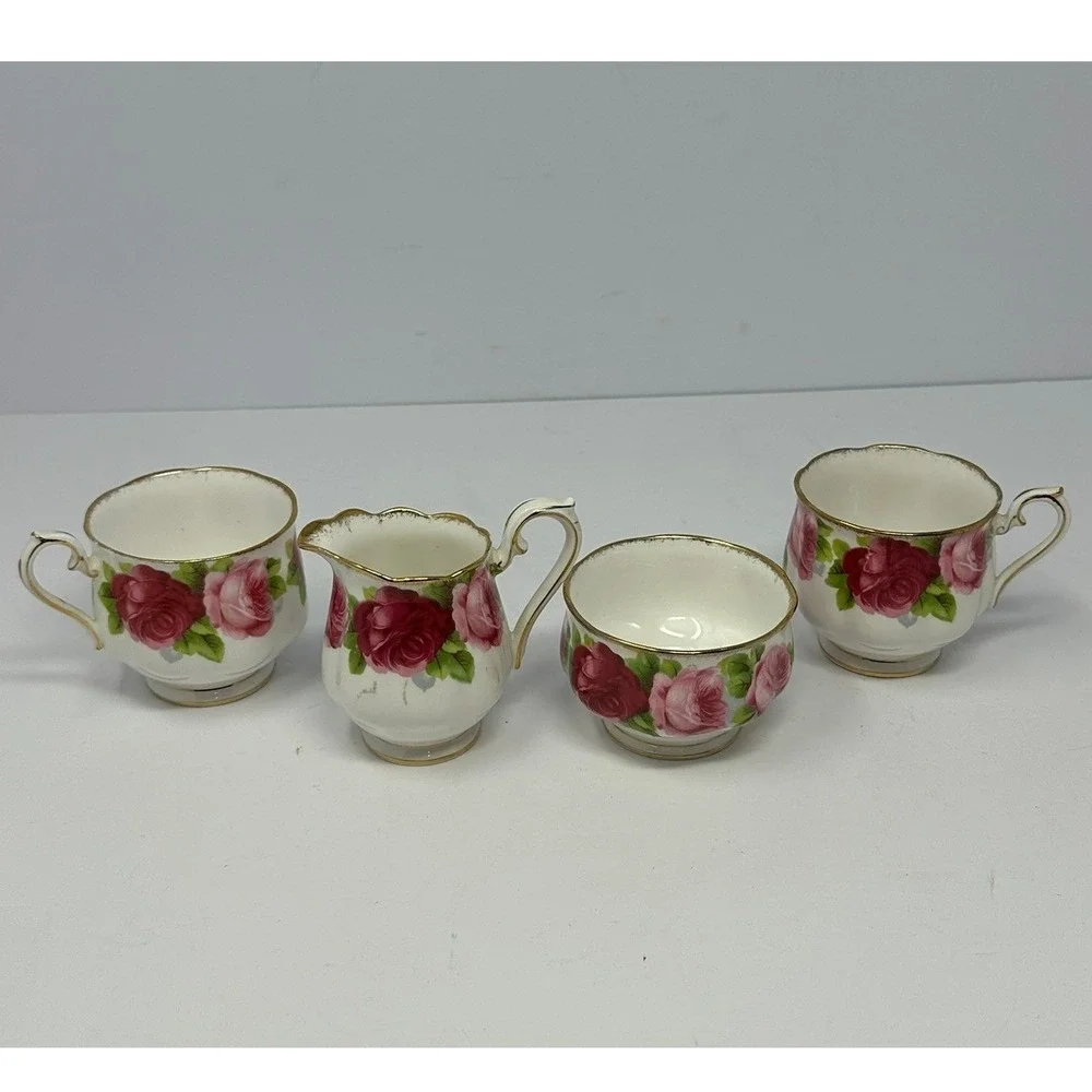 Royal Albert Old English Rose Bone China Teacup Creamer Sugar Bowl Set England